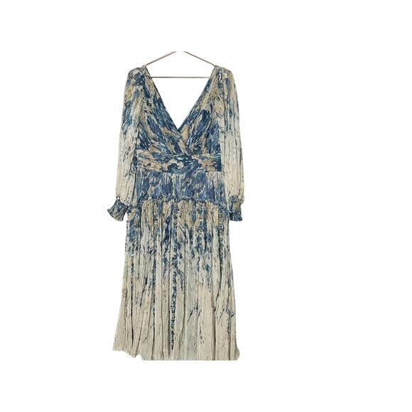 RENE RUIZ COLLECTION Blue Gold Swirled Floral Flowing Tiered Boho Maxi Dress 12 - Picture 7 of 16